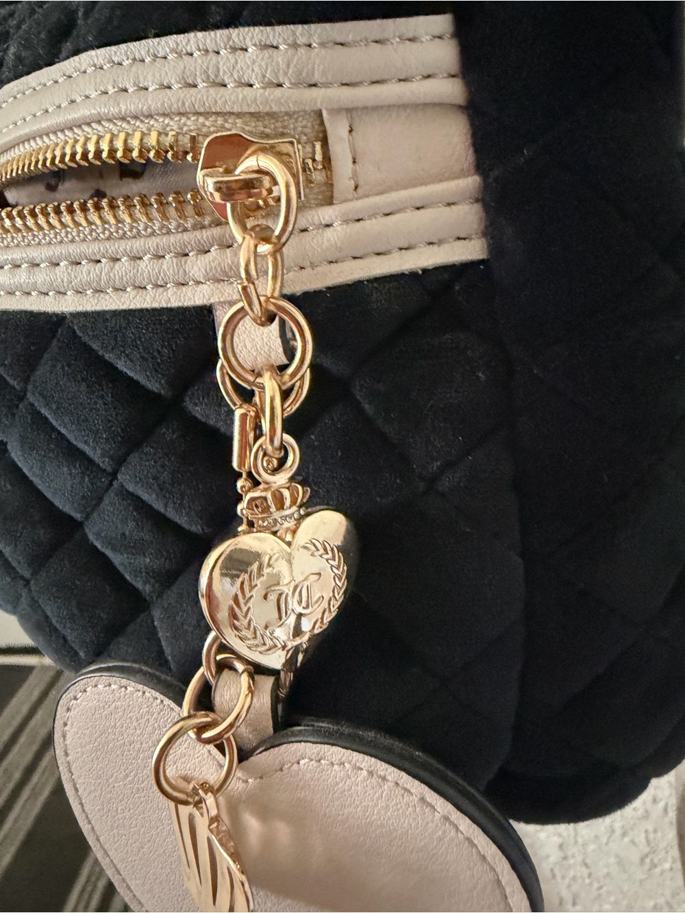 Juicy Couture Black Suede Quilted Mini Backpack with Heart Charm - Picture 6 of 7